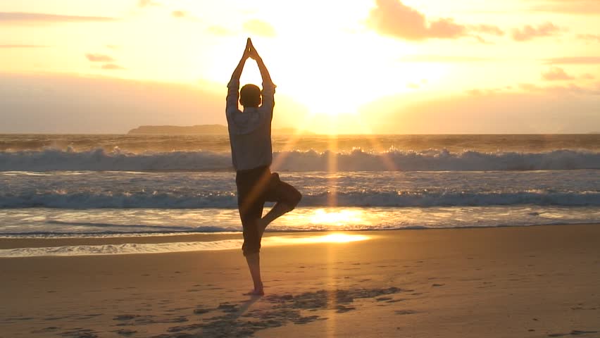 Hd I Businessman Man Doing Yoga On A Beach At Sunrise Stock Footage Video