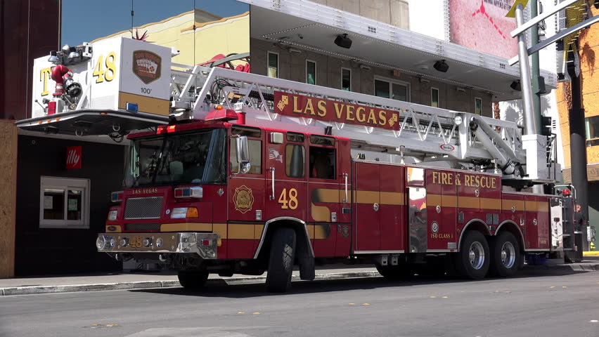 LAS VEGAS, NV - APRIL 20: Fire And Rescue Truck In Downtown Fremont