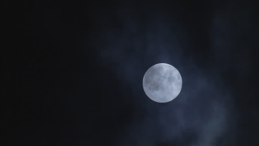 Full Moon Hiding By The Clouds On Dark Mist Night Sky Background - Long 