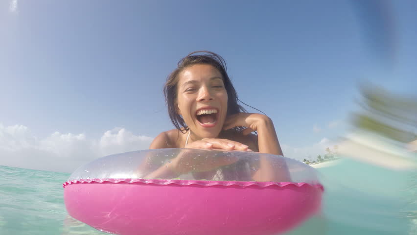 girl on pool float