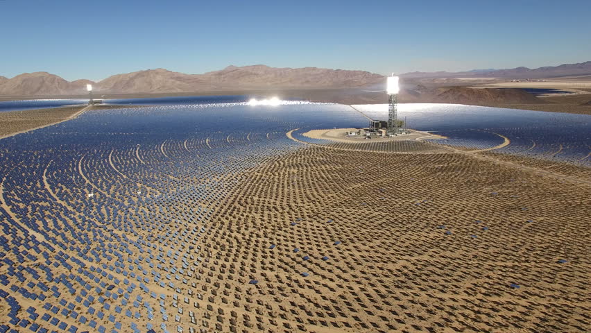 Aerial Shot Of Solar Power Plant Solar Panels Nevada Desert 2016 Concentrated Solar Power