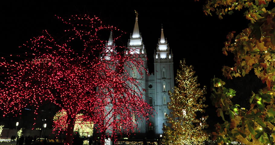 mormon temple in salt lake city utah night with christmas mormon temple in salt lake city utah night with christmas