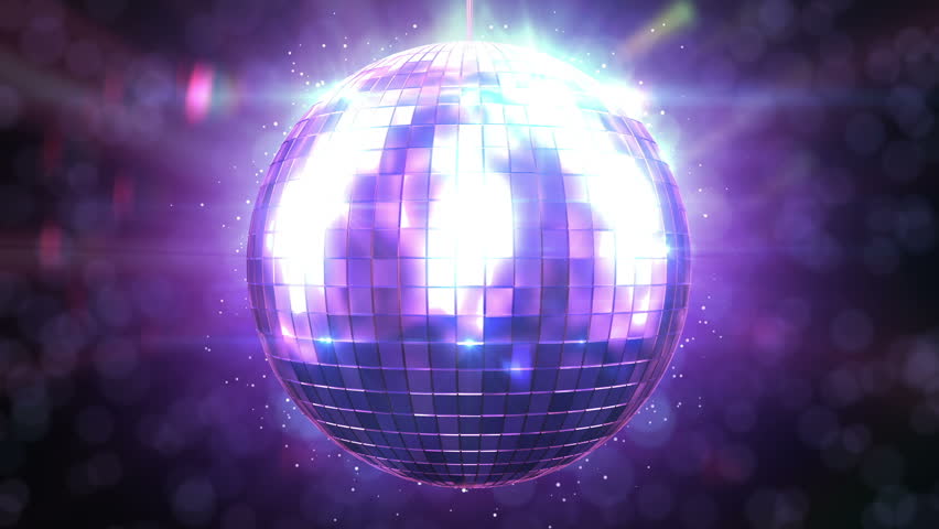 Disco Ball In Strobe Lights At Night Club Party, People Dancing Stock