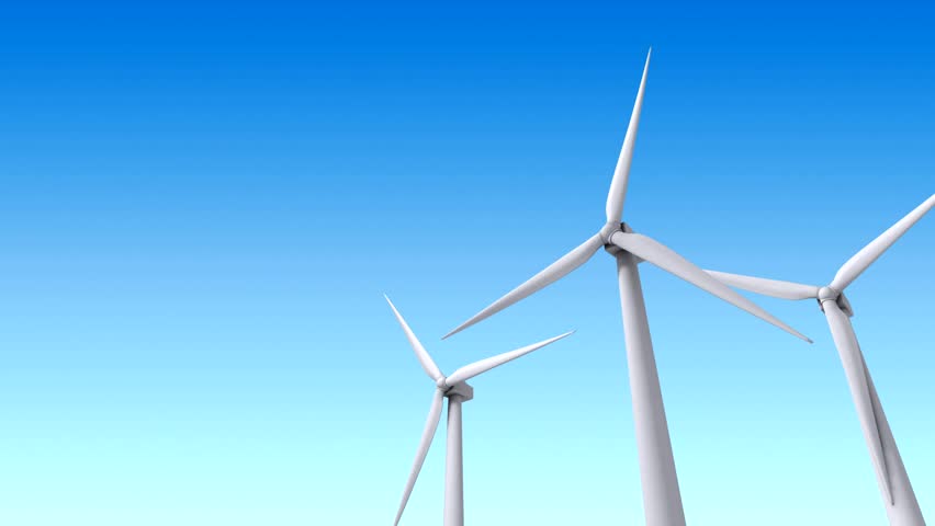 Loop Animation, Wind Turbines, Shape Like Windmills, Are Mounted On A