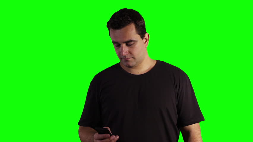 Young Man Cell Phone Talking Greenscreen Footage Was Shot Against Green