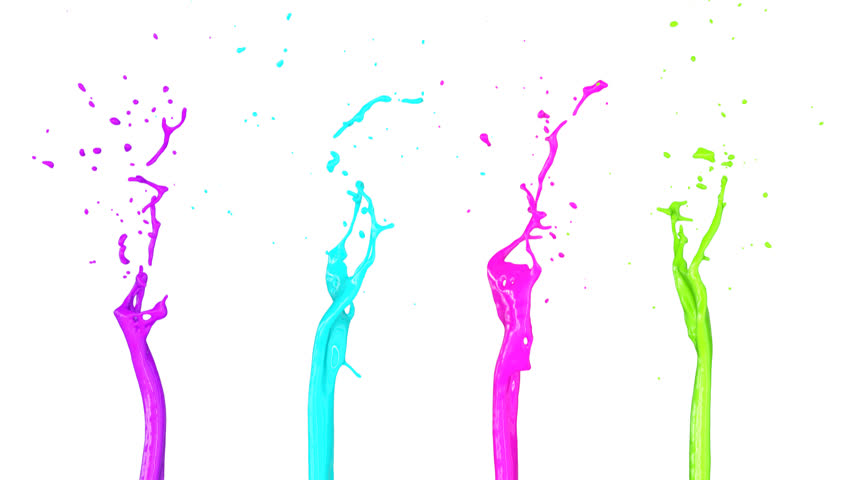 Splashes Of Neon Colors, Isolated On White Background (FULL HD) Stock