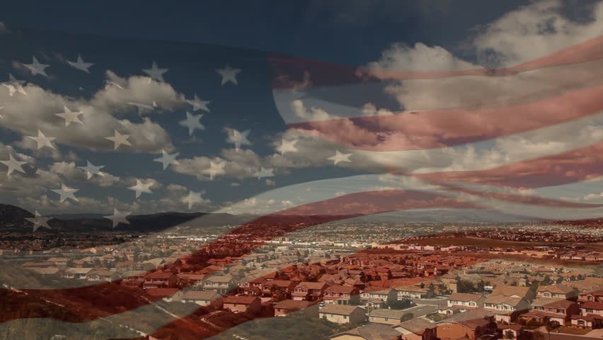 Ghosted Slow Motion American Flag Waving With Time-lapse Clouds Over