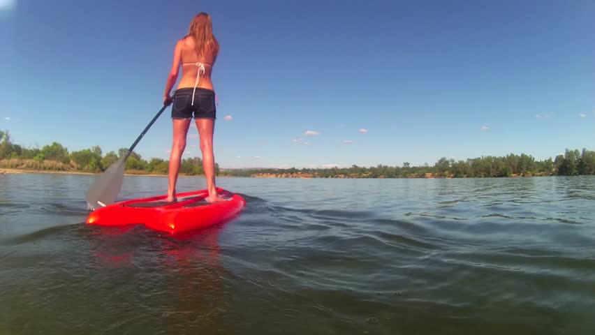 Sexy Fit Beach Girl Woman On Sup Stand Up Paddle Board Paddleboard On