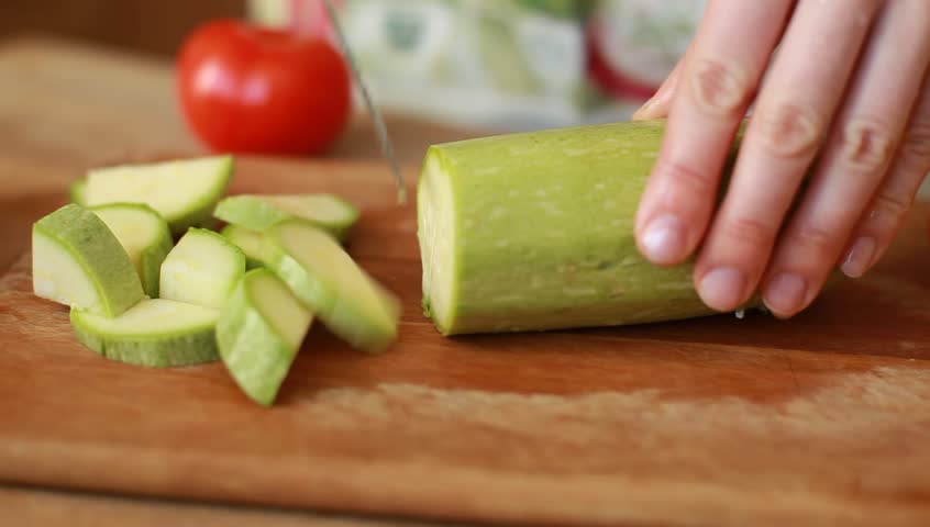 Slicing Zucchini On A Cutting Board With Sharp Knife Stock Footage Video 5980