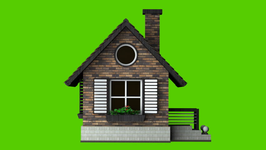 Close Up House Isolated On Green Background. (3d Render, Green-screen