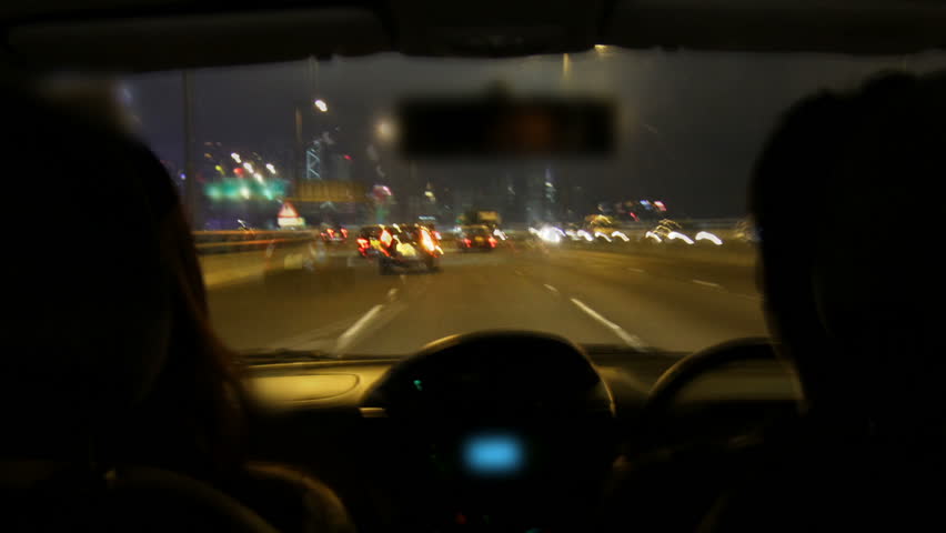 Drunk Driving. City Night Driving Timelapse. Couple