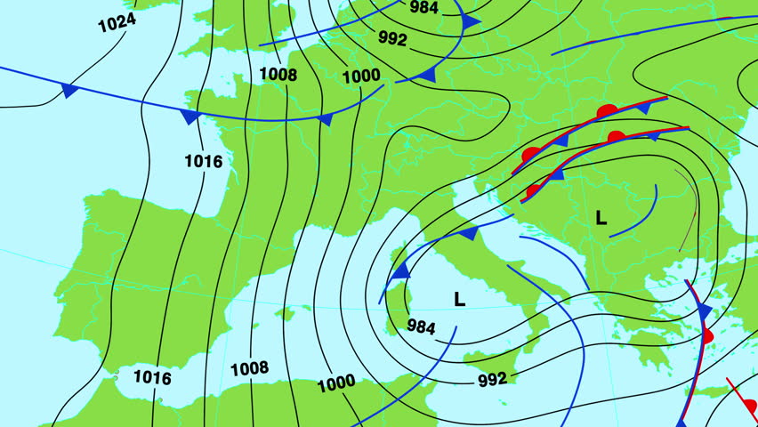 Animated Weather Forecast Map With Isobars, Cold And Warm Fronts, High