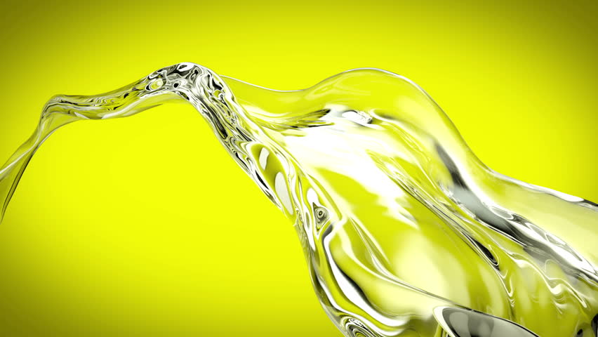 Golden Oil Pouring In A Wavey Line Against A White Background. Live