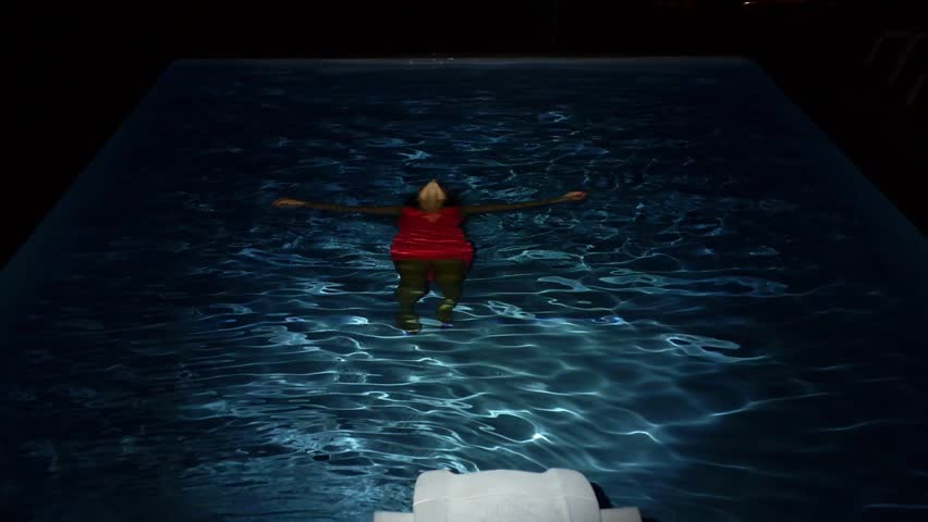 Babe Drowned Woman Lying In Pool Water At Night Slow Motion HD X Stock Footage