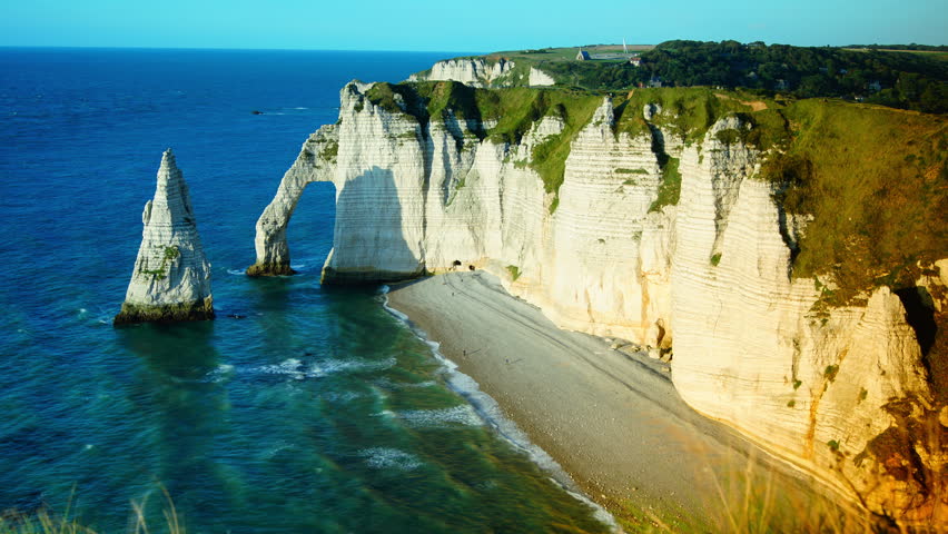 Chalk Cliffs At Cote D'albatre. Etretat, France, Normandy, Time Lapse 