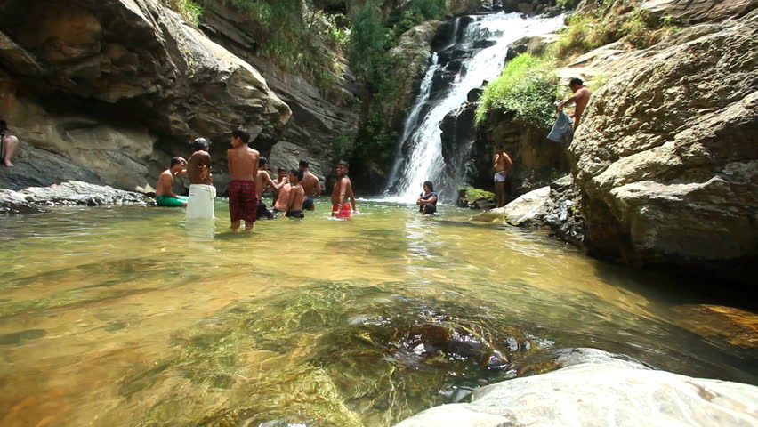 ELLA, SRI LANKA - MARCH 2014: View Of Children Bathing In 