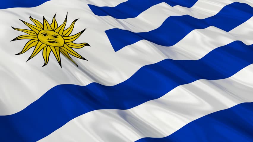 Uruguay Flag Waving Against Time-lapse Clouds Background Stock Footage 