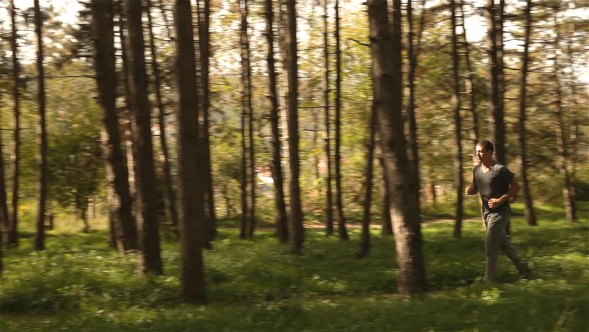 Runner Boy Running Through The Forest Guy Jogging Young Man Training