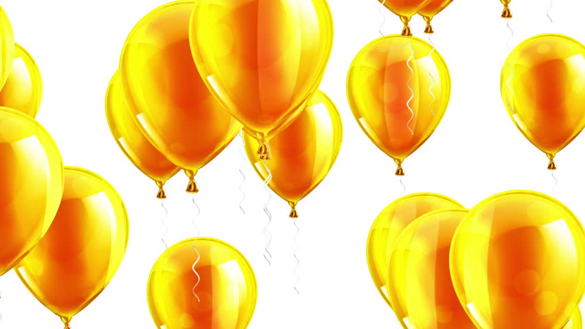 Gold Balloons Rising On White Background. Seamless Loop HD 1080 Stock