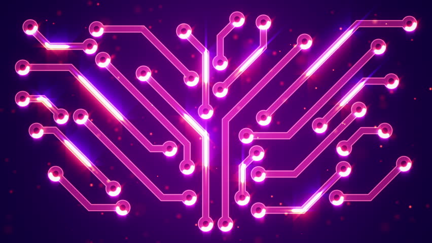 Purple Circuit Board Electronic Hi-tech. Beautiful Chip Background