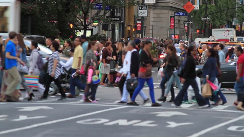 New York City - September 29, 1999: Crowds Of Pedestrians Walking In 