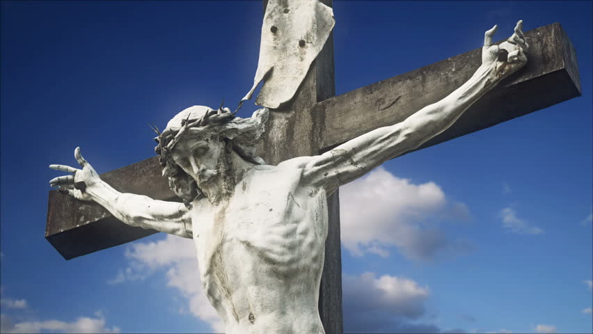 Crucifixion Statue With Time Lapse Clouds In Background, 1920x1080 Full