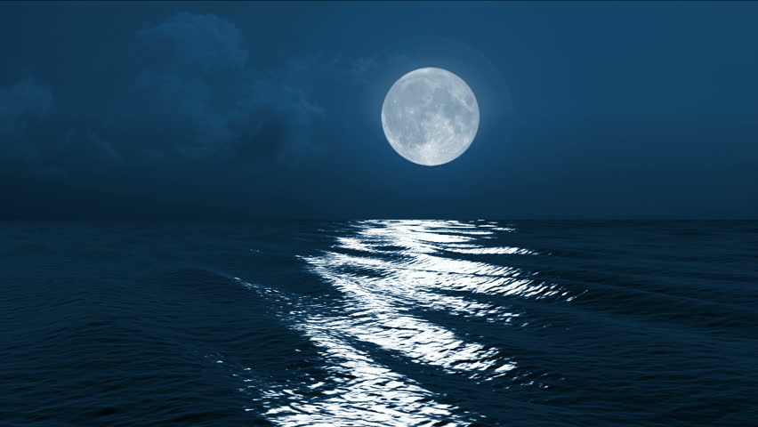 Moon Shining In The Night. Lonely Boat. Waves On The Sea. Impressive ...