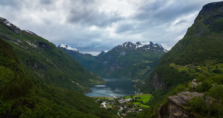 4K Norway Mountains And Fjord View - Clouds Time Lapse Geirangerfjord ...