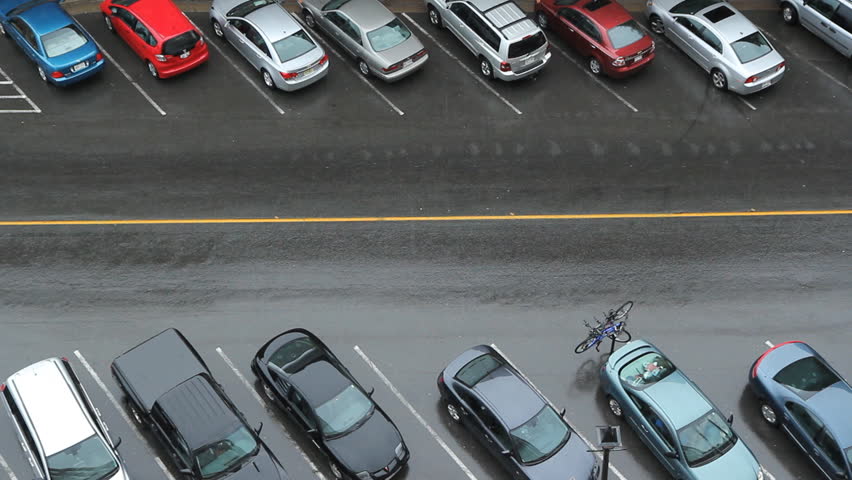 Street. Two Cars Pass. Aerial View Of Downtown Street. Two Cars Pass ...