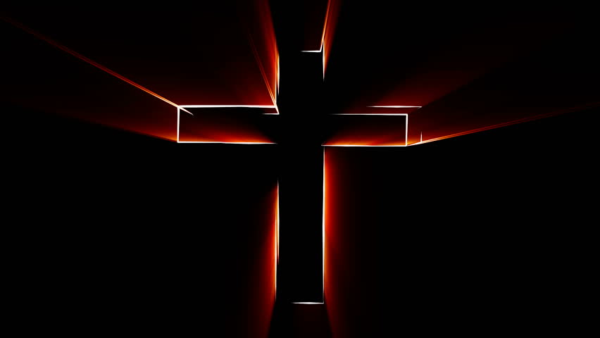 Red Lights Glow Behind A Cross On A Black Background. Stock Footage ...