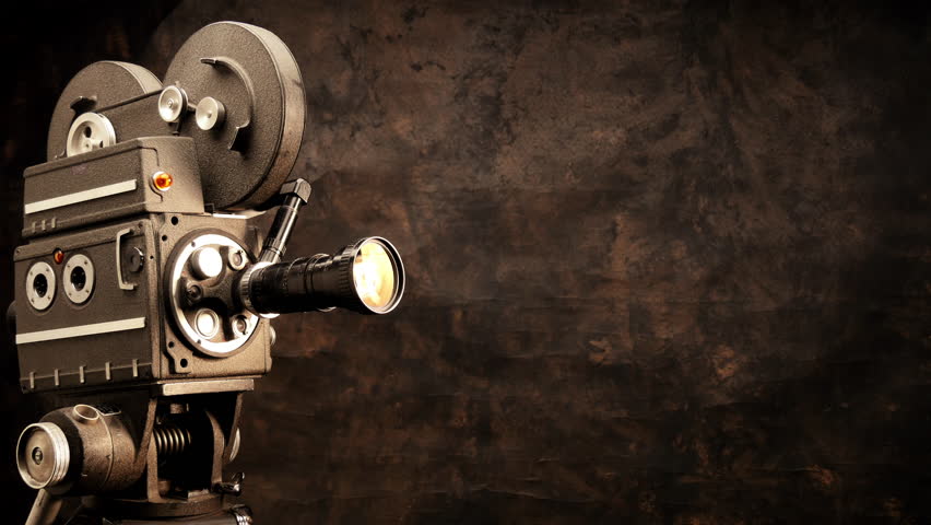 Vintage Hollywood Movie Camera In Front Of Black Backdrop. Suitable For ...