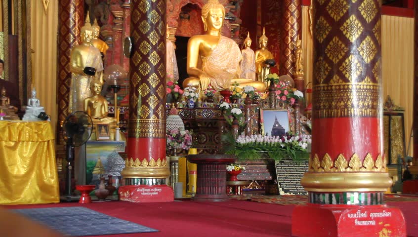 Inside Buddhist Temple In Chiang Mai, Northern Thailand Stock Footage ...