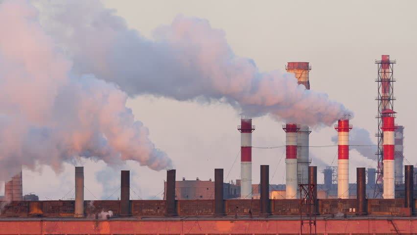 Polluting Factory At Dawn, Time-lapse, Beautiful Fast Moving Smoke From ...