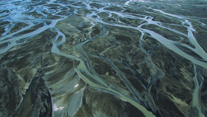 Aerial View Of Glacial Meltwater In River Deltas, Iceland Stock Footage ...