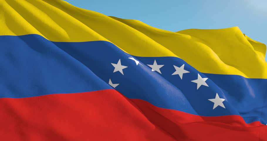 Venezuela Flag Waving In Wind With Clouds In Background Stock Footage ...