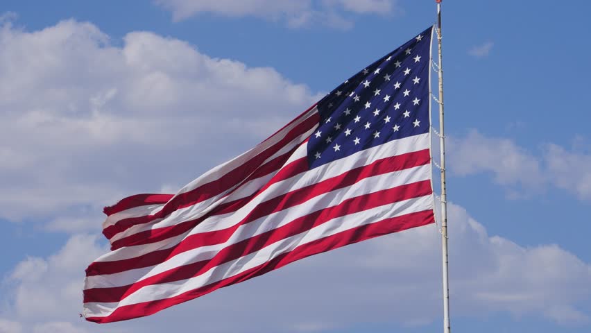 USA Flag Waving Against Sky Background, 3d Animation Stock Footage ...