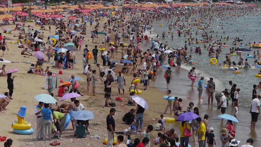 Aug 20,2015:A Lot Of People At Crowded Bathing Sandy Beach.People Swim ...