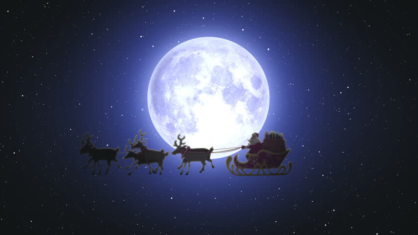 Santa With Reindeer Fly Over Moon Stock Footage Video 1592929 ...