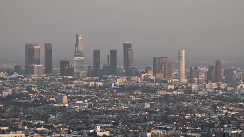 Aerial View Los Angeles Downtown Skyline Commercial Area High Rise ...