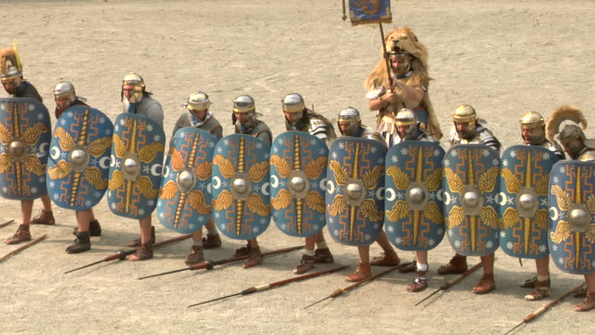 Roman And Barbarian Soldier During A Reenactment Of War Between Romans ...