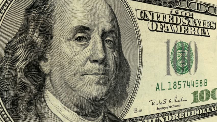 NTSC - Close Up On President Benjamin Franklin On A One Hundred Dollar ...