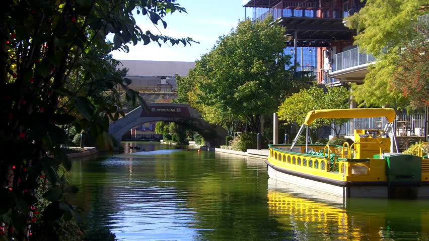 A Section Of The Oklahoma City Riverwalk Or River Walk With A Tour Boat ...