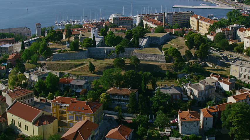 Aerial Shoot Of Old Town Pula, Istra Region, Croatia. Stock Footage ...