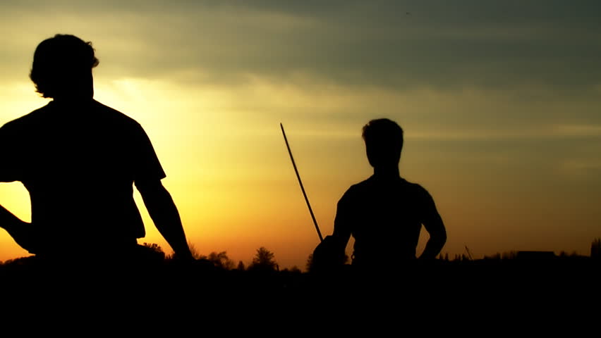 Men At Sunset Fighting With Swords Stock Footage Video 456955 ...