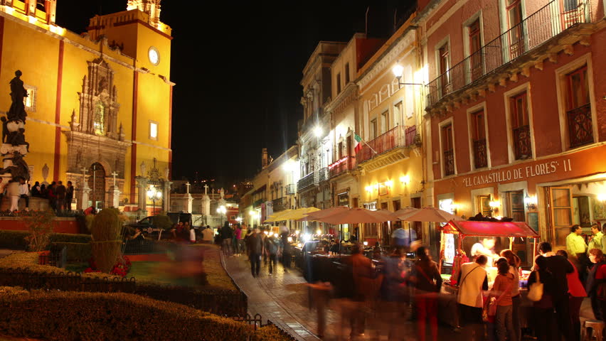 GUANAJUATO, MEXICO - MAY 2012: 4k Street Scene At Night In The City Of ...