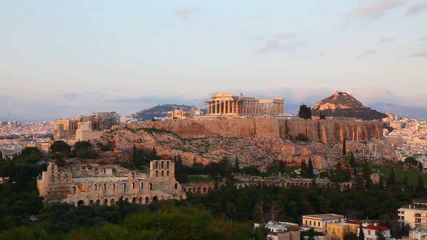 Acropolis In The Morning After Sunrise In Athens, Greece Stock Footage ...