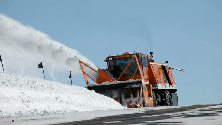 Snow Blower Truck On High Elevation Mountain Road Removing Snow. Large ...