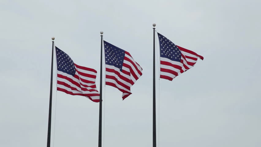 Three American Flags Waving And Flowing On Gentile Breeze. These Are ...