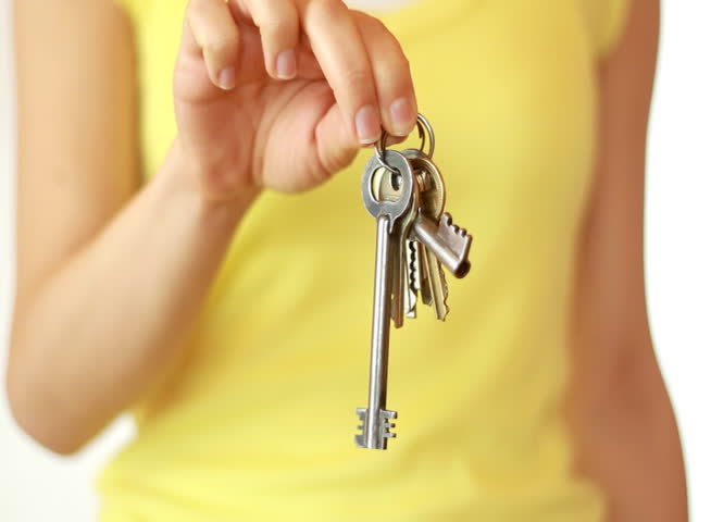 Giving And Taking Metal Key. Video Illustrates Idea Of Renting ...