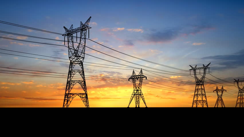 Electricity Pylons. Moving Along Two Row Of Pylons. Stock Footage Video ...